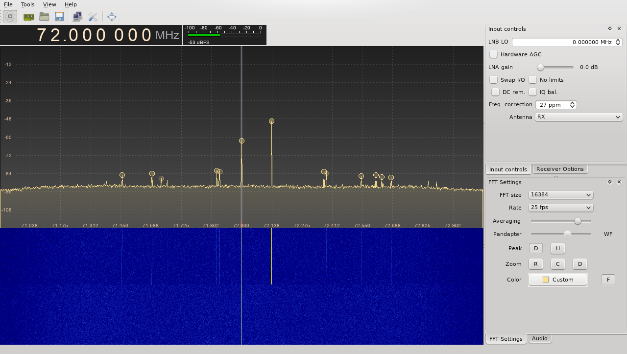 gqrx screenshot with AGC off